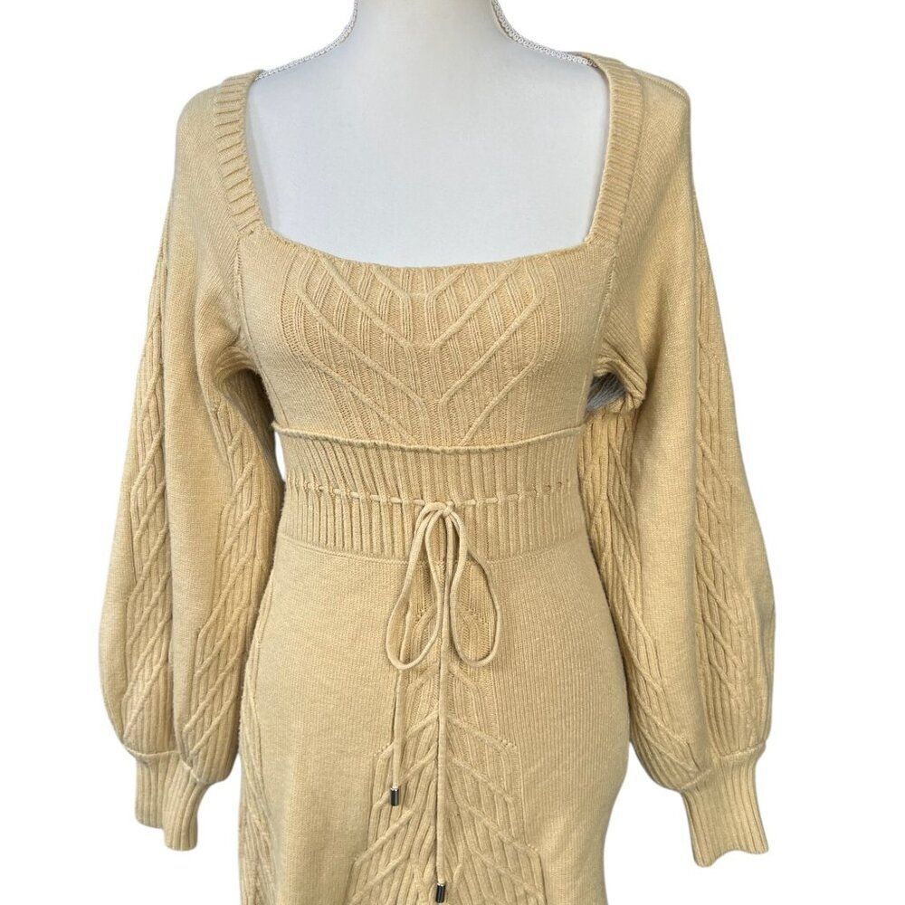 Free People Emmaline Balloon Sleeve Square Neck Sweater Mini Dress Yellow Sz XS - Picture 8 of 8